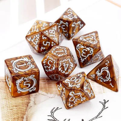 7종 세트 DND 드래곤 패턴 다면체 주사위 (던전 앤 드래곤 TRPG RPG 테이블탑 보드게임 주사위 컬렉션) 선물용