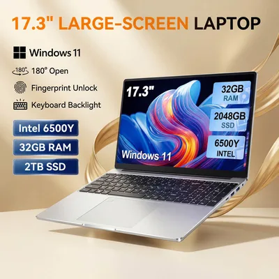 HOT 17.3인치 대형 화면 노트북 인텔 6500Y 32GB 1TB/2TB 윈도우 11 경량 휴대용 고화질 사무용 노트북..