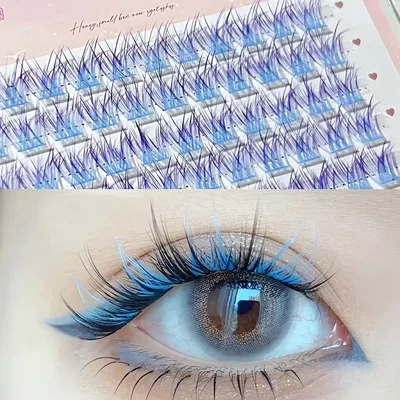 믹시아오허 컬러풀 속눈썹 60개 클러스터 간편하게 붙이는 자연스러운 만화 눈 스타일 파티 코스프레 무대 메이크업용