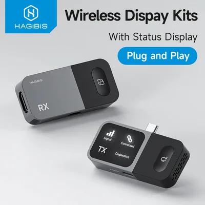 하기비스 무선 USB C 송수신기 키트 HDMI 비디오 확장기 미러링 동글 (휴대폰, 태블릿, 노트북, 모니터, 삼성용)