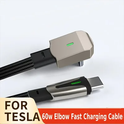 테슬라 고속 충전 케이블 차량용 휴대폰 충전 케이블 PD 60W 타입 C 90도 USB C 충전기 테슬라 모델 3/Y 휴대폰 충전용