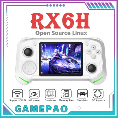 오픈 소스 RX6H 레트로 휴대용 비디오 게임 콘솔 리눅스 시스템 3.5인치 IPS 화면 휴대용 포켓 비디오 플레이어 64GB 게임