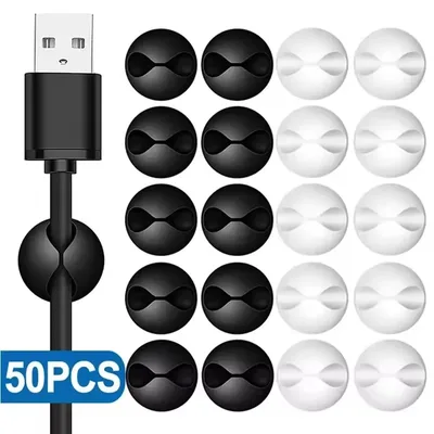 5/50Pcs 데스크탑 벽 케이블 클립 와이어 관리 자체 접착식 코드 정리 홀더 USB 네트워크 헤드폰 케이블용 클램프