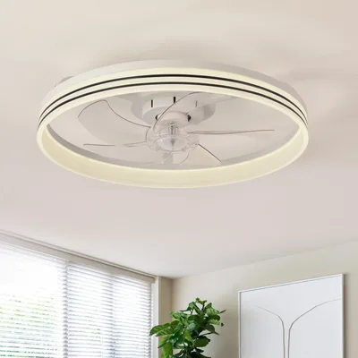 스마트 천장 선풍기 (조명 및 리모컨 포함) 6단 속도 조절 가능 디밍 LED 팬 램프, 침실, 거실, 주방용 플러시 마운트 천장 선풍기