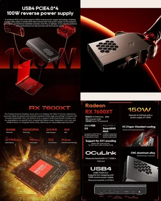 외장 GPU 도크 RX 7600 XT 8GB GDDR6 RDNA3 Oculink PCIe4.0 USB4 240W 노트북용