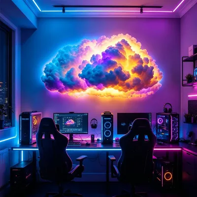 DIY 구름 번개 조명 무선 리모컨 앱 음악 동기화 다색 번개 천둥구름 LED 조명 게임룸 장식용