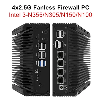토포튼 팬리스 방화벽 미니 PC 인텔 코어 i3 N305 N100 DDR5 2xM.2 NVMe 4x i226-V 2.5G LAN 8xUSB 산업용 컴퓨터 NAS 서버