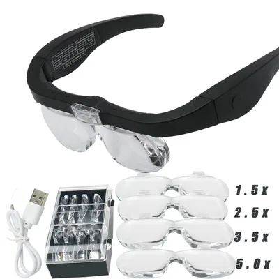 돋보기 Magnifier1.5X 2.5X 3.5X 5.0X USB 보석상 독서 용 LED 조명으로 충전식 시계 제조 업체 수리 착용