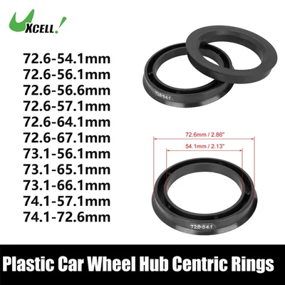 Uxcell 4pcs 플라스틱 72.6mm OD ~ 54.1mm ID 자동차 허브 중심 링 휠 보어 센터 스페이서 허브 링 블랙